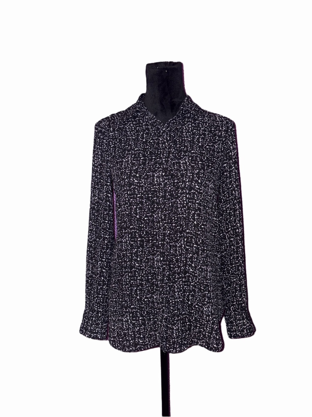 Mossimo XS Black & White Print Button Down Shirt Lightweight Career Blouse